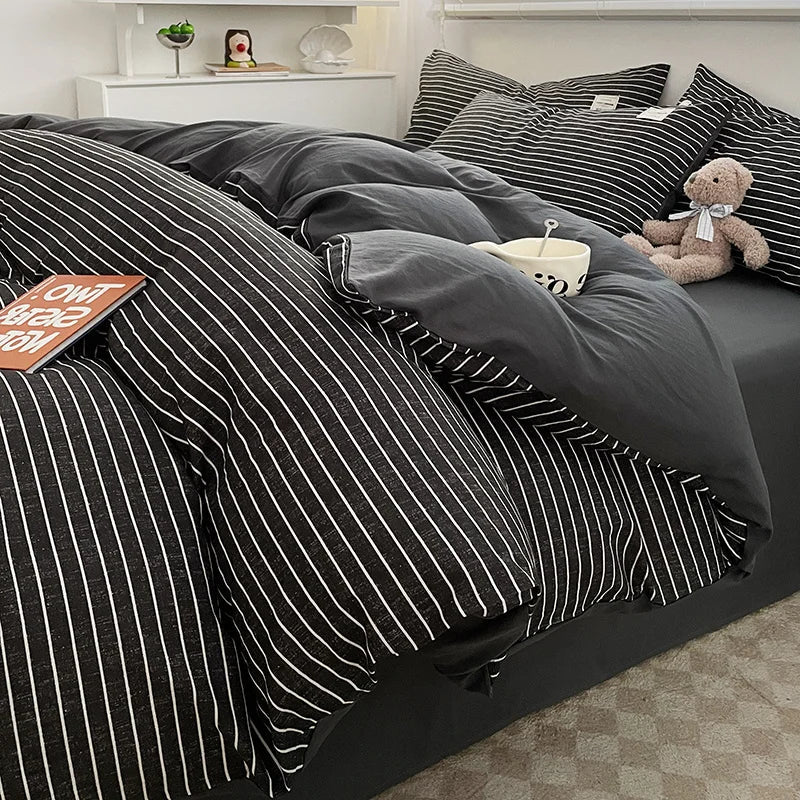 Housse De Couette Avec Rayures Blanches Noires