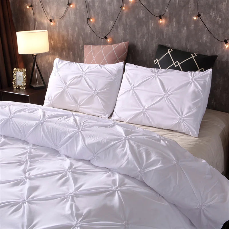Housse De Couette Blanche Plissée Effet Pintuck taies