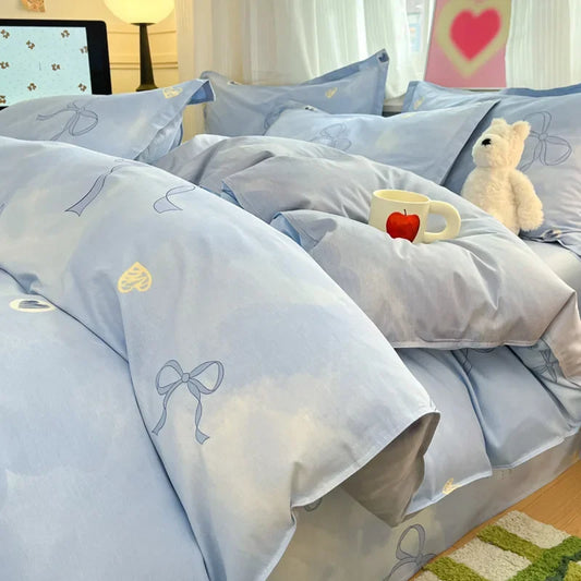 Housse De Couette Coeur Bleus et rubans