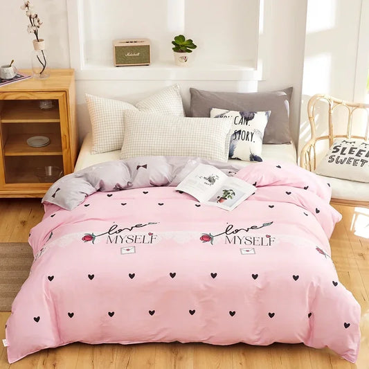 Housse De Couette Coeur Noirs et fond rose