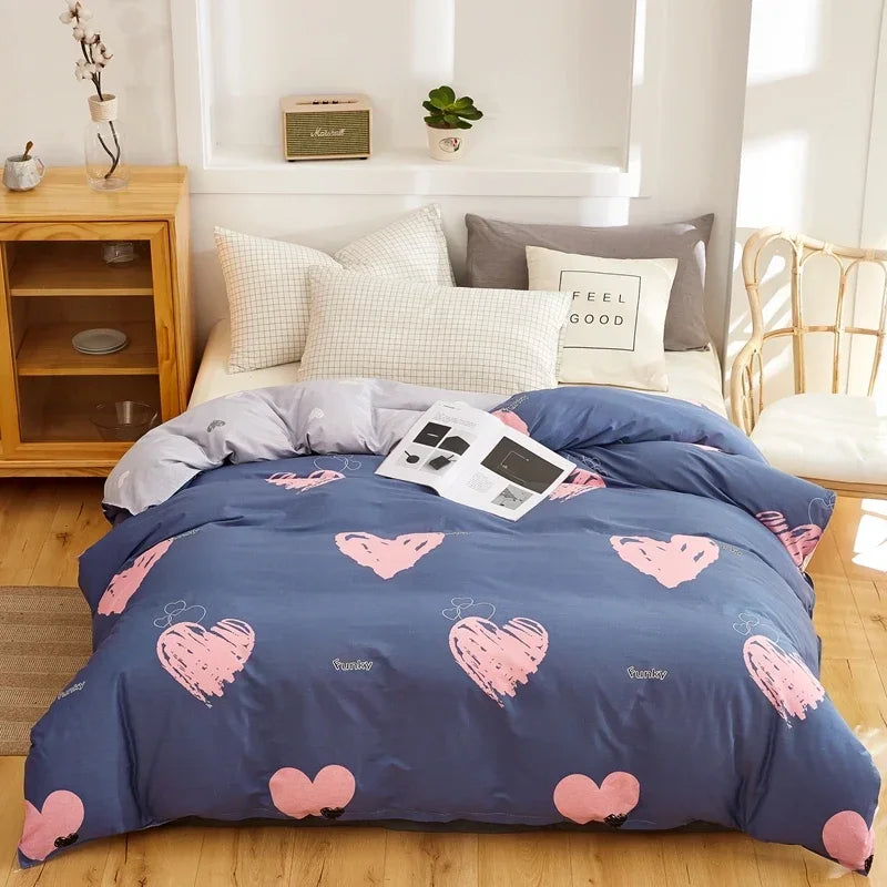 Housse De Couette Coeur Roses Fond Bleu