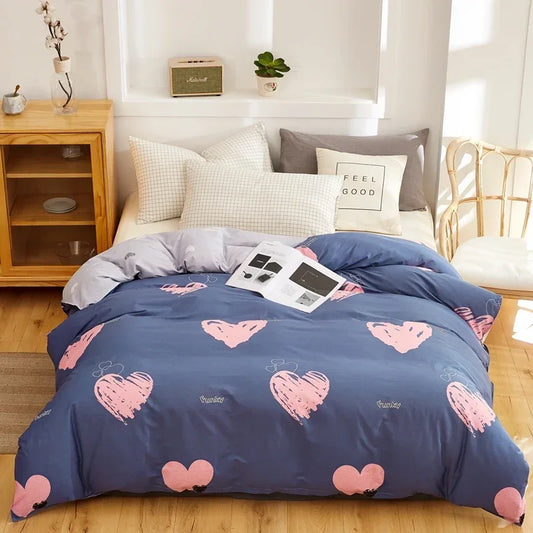 Housse De Couette Coeur Roses Fond Bleu