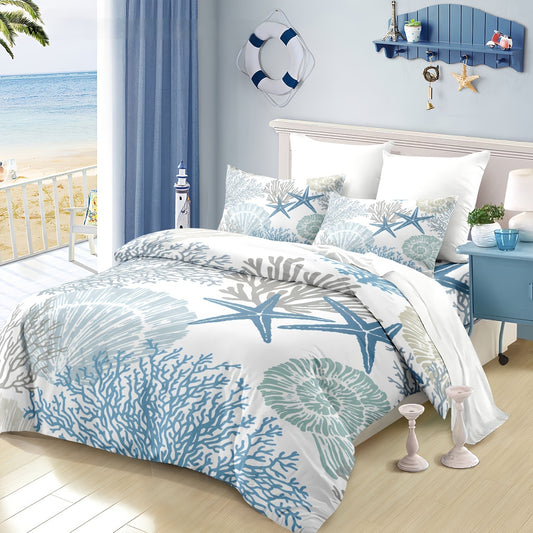 Housse De Couette sur la mer avec des  Coraux Et des Étoiles De Mer Bleues