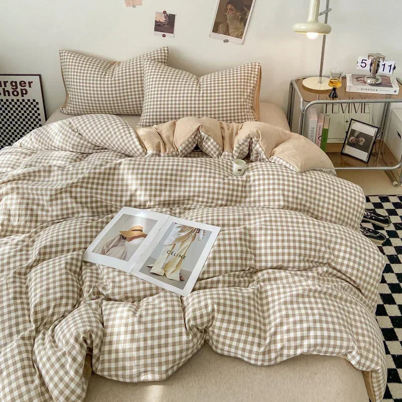 Housse De Couette Cottage Chic En Vichy Beige vue du dessus
