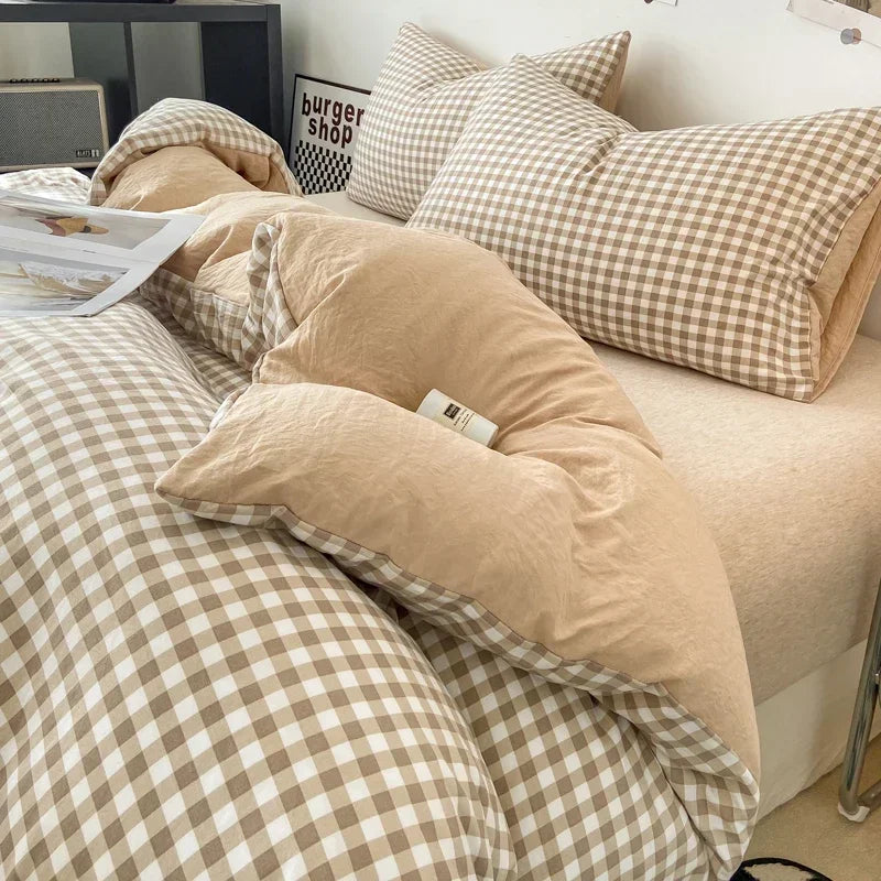 Housse De Couette Cottage Chic En Vichy Beige douceur et moelleux