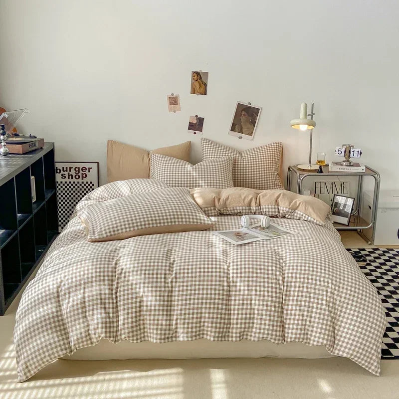 Housse De Couette Cottage Chic En Vichy Beige plan large