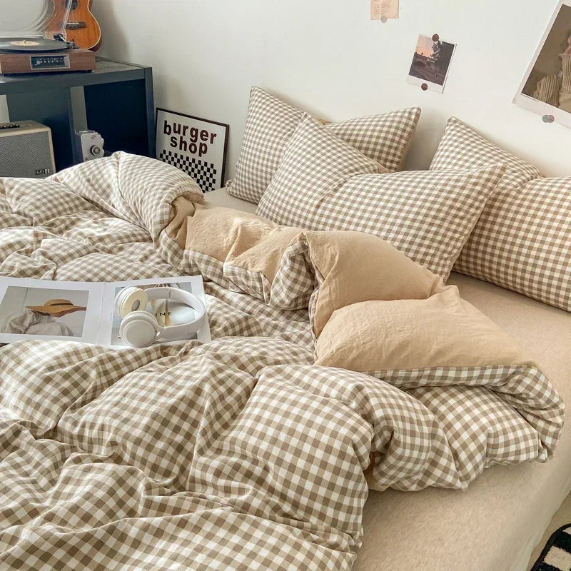 Housse De Couette Cottage Chic En Vichy Beige
