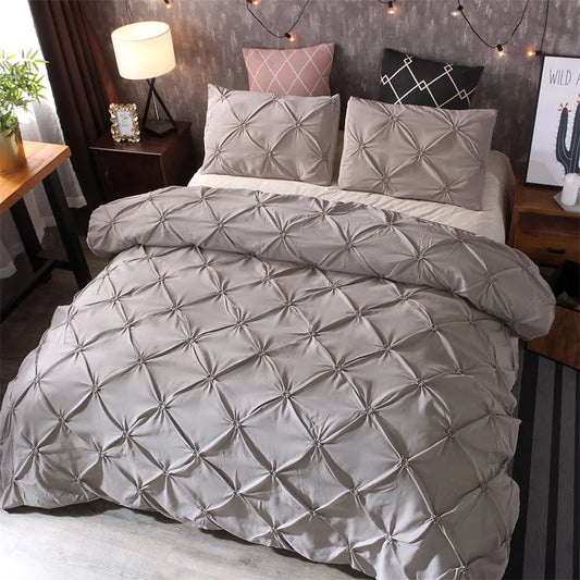 Housse De Couette Gris Taupe Plissée Effet Pintuck