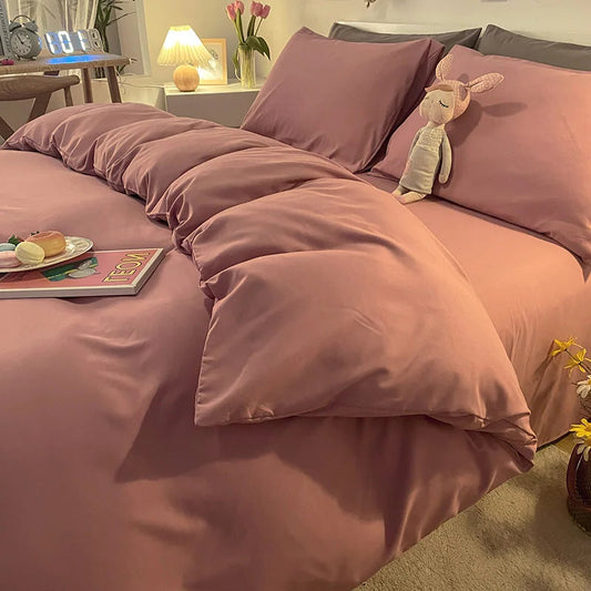 Housse De Couette Héritage Rose Unie En Coton