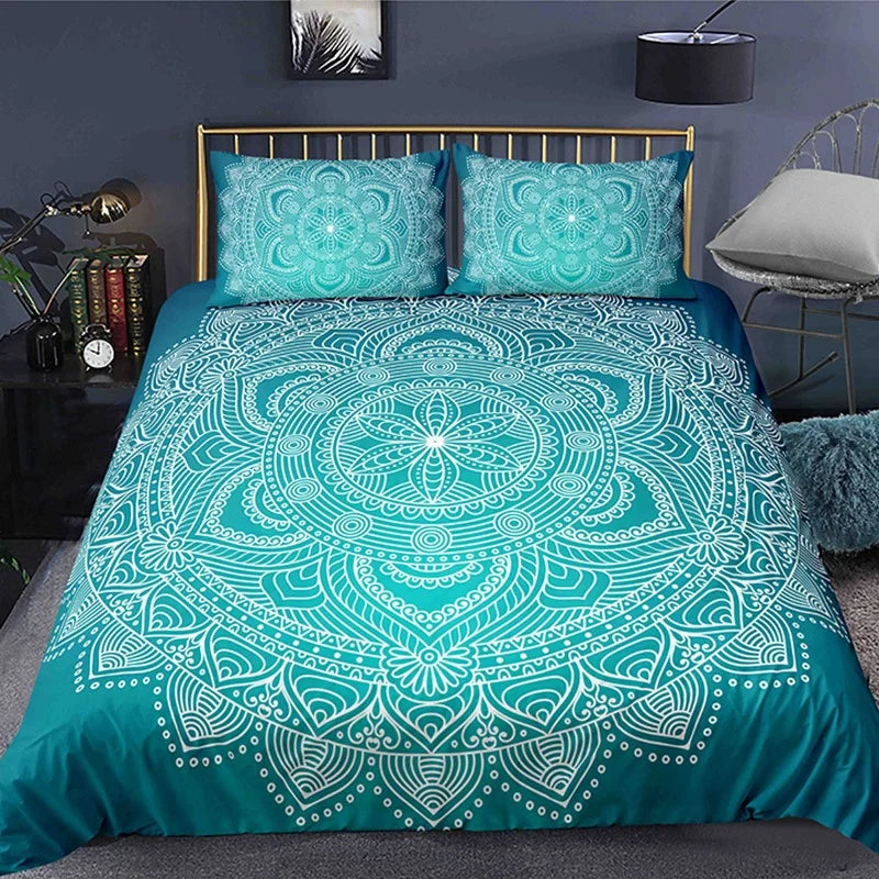 Housse De Couette Mandala indienne Bleu Océan