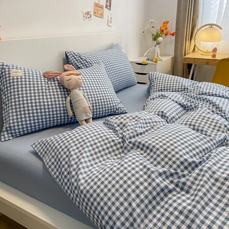 Housse De Couette Motif Vichy Bleue Et Blanche zoom