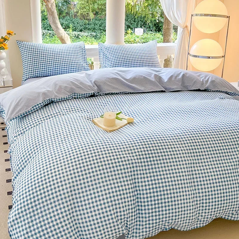 Housse De Couette Motif Vichy Bleue Et Blanche