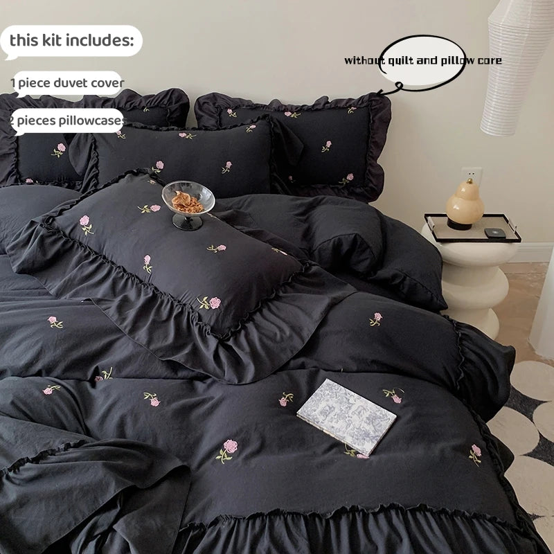Housse De Couette Noire Brodée De Roses info