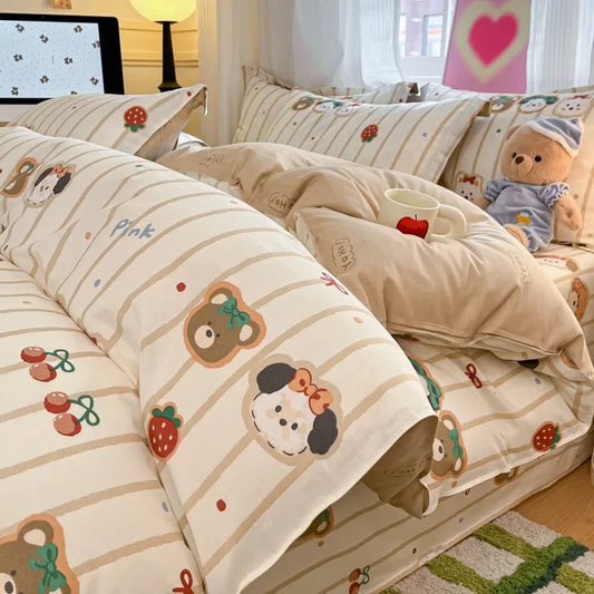 Housse De Couette Rayures Et Animaux Mignons Enfant