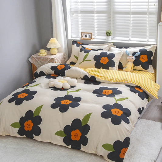 Housse De Couette Style Fleurs Noires Et Jaunes