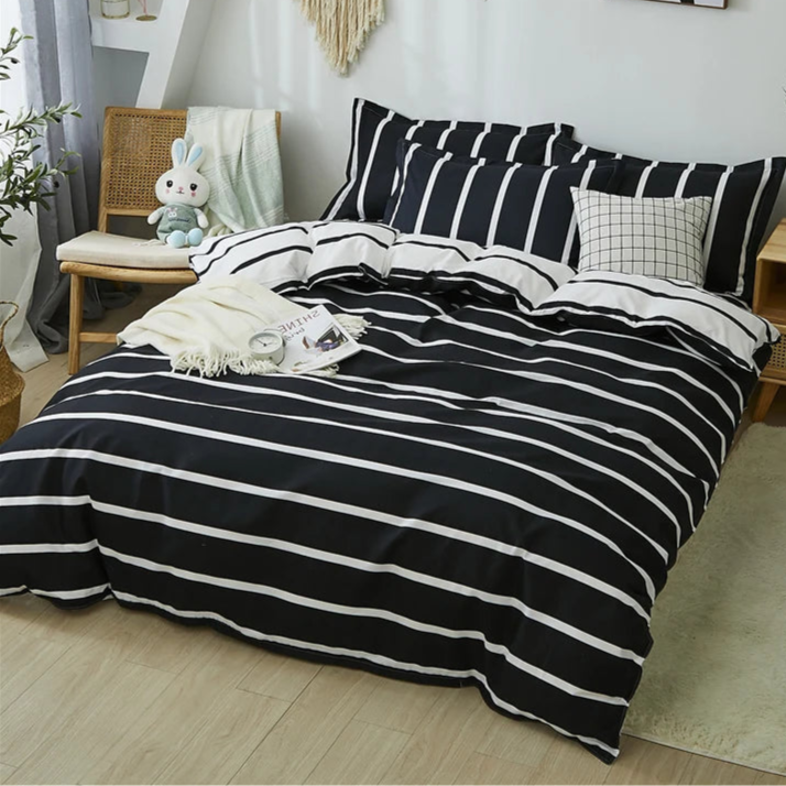 Housse De Couette Style Scandinave Rayée Noire