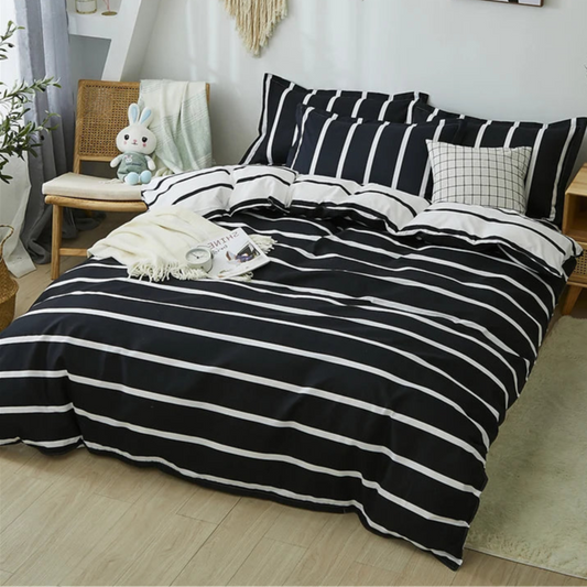 Housse De Couette Style Scandinave Rayée Noire