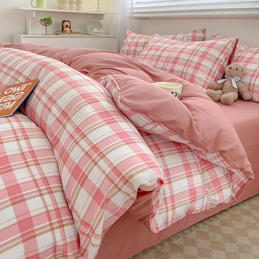Housse De Couette Tartan Écossaise Rose Doux