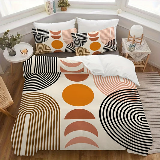 Housse De Couette Terracotta Avec Motif Soleil Et Cercles