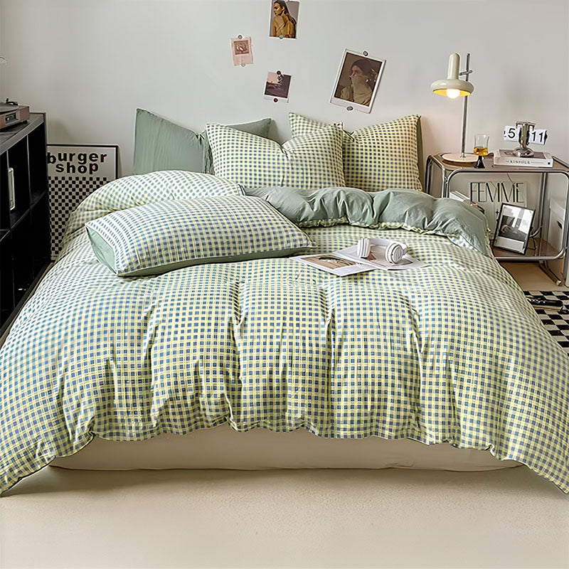 Housse De Couette Vichy Jaune Et Bleu vue de face