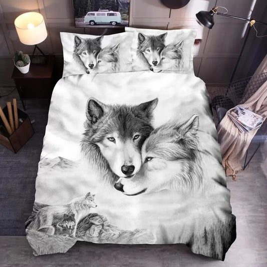Housse De Couette Loup amoureux en noir et blanc
