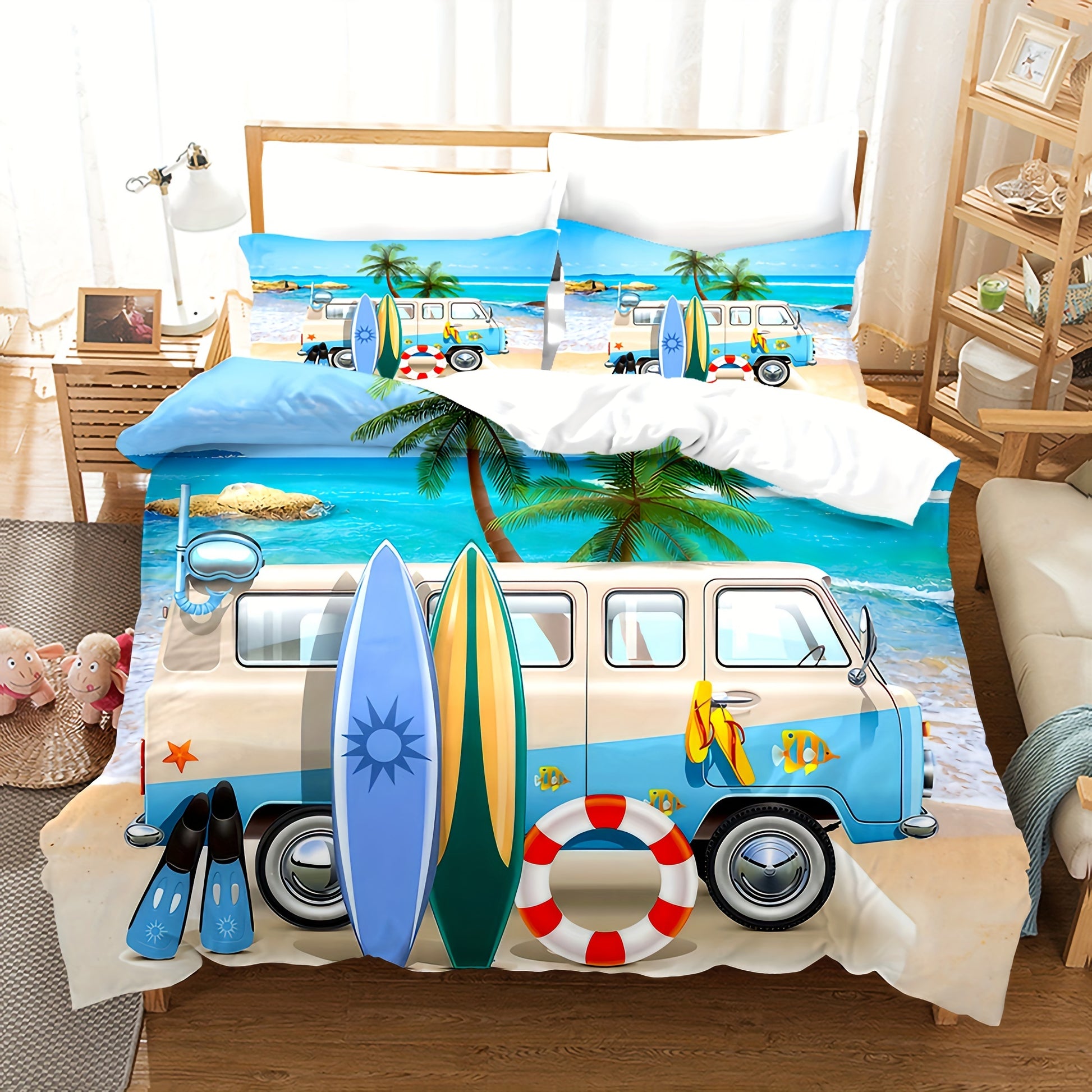 Housse De Couette sur la mer Surf Van Plage Tropicale