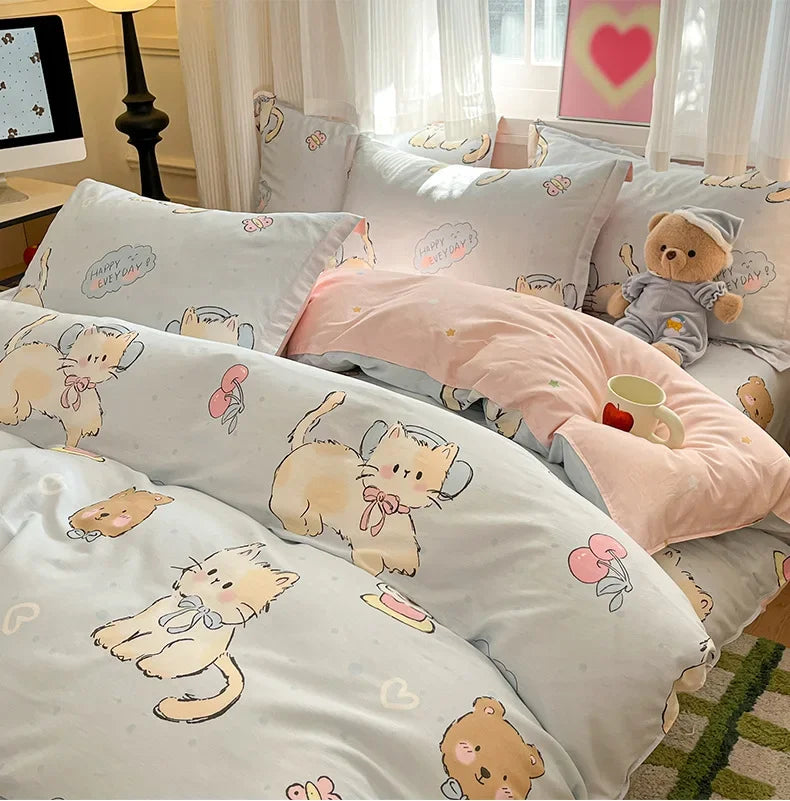 Housse de Couette Bleu et Chatons Mignon Enfant zoom