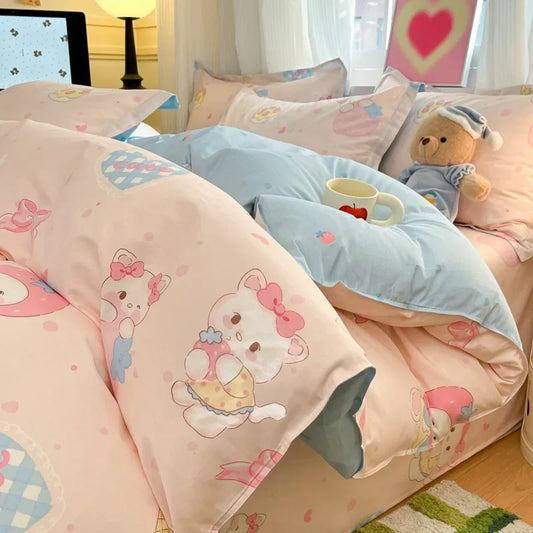 Housse de Couette Chatons Mignon – Rose et Bleu, Enfant