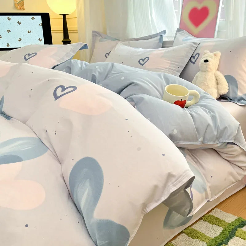 Housse De Couette Coeur Bleue Et Blanche