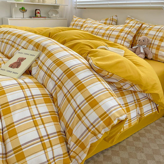 Housse de Couette Écossaise Jaune Moutarde motif tartan