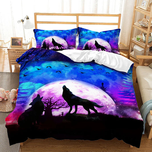 Housse de Couette loup cosmique Et Clair de Lune Violet
