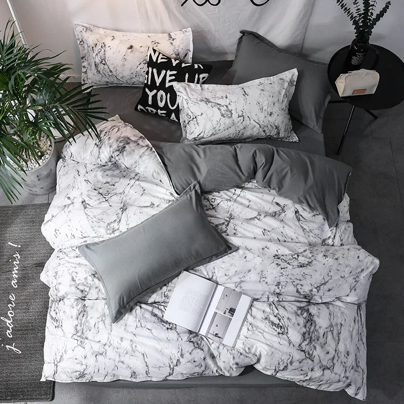 Housse de couette moderne marbre blanc dessus