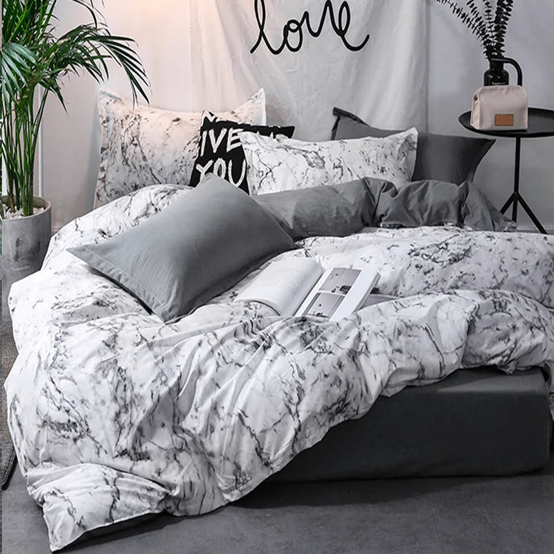 Housse de couette moderne marbre blanc