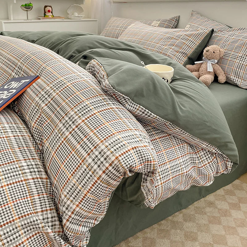 Parure À Carreaux Écossaise Vert Cozy