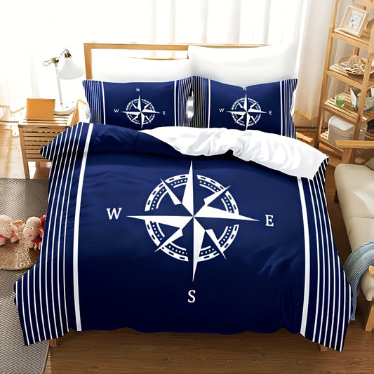 housse de couette bleu marine et blanche motif pêcheur et mer
