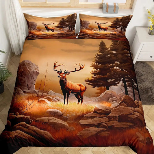 housse de couette cerf dans un bois Bois Doré au milieu d'une clairière automnale