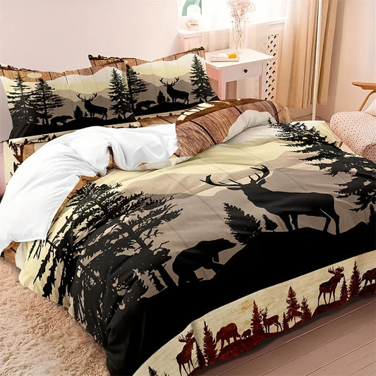 Housse De Couette Cerf en ombre sur un paysage sauvage beige