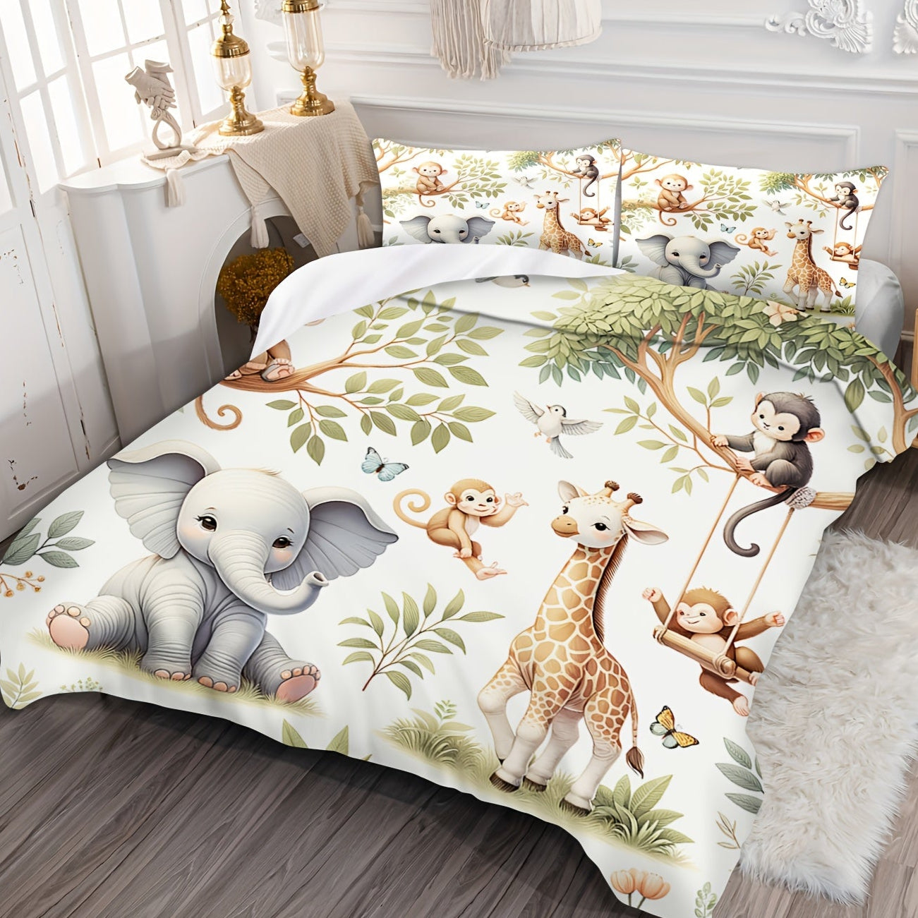 Housse de couette girafe éléphant mignons dans la jungle pour enfant
