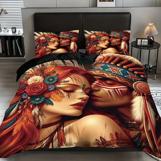 housse de couette indien d'amérique  amoureux ambiance romantique et tribale