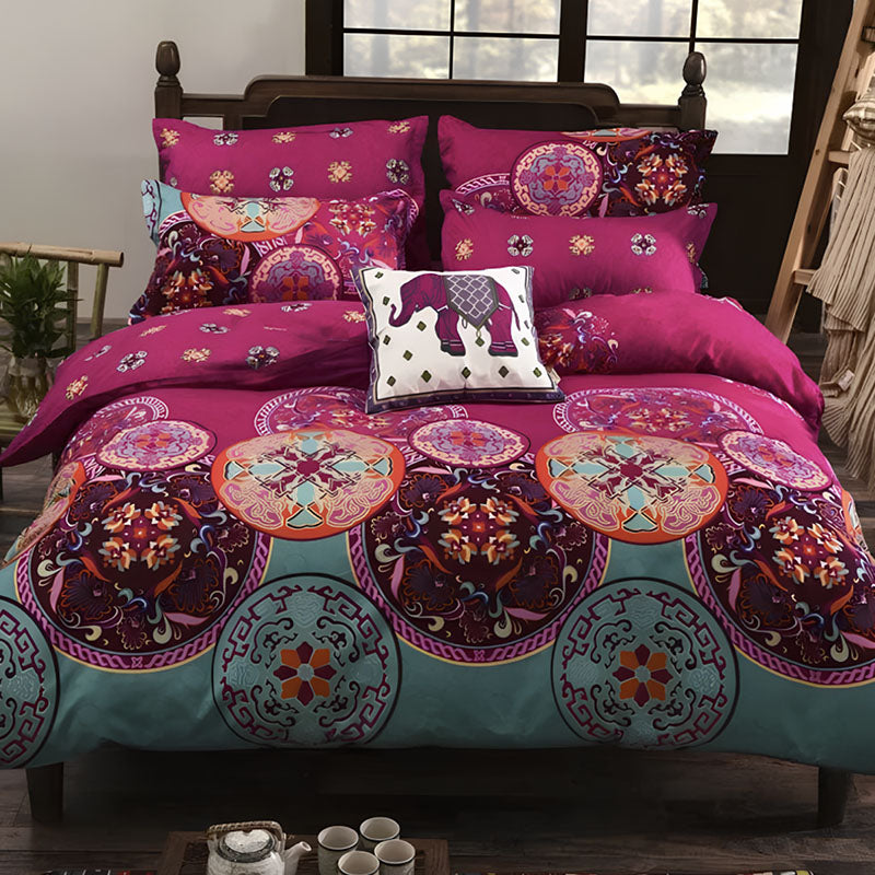 Housse de Couette indienne motif mandala Turquoise et Rose Bohème