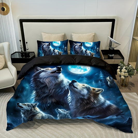 housse de couette loup hurleur sous la lune