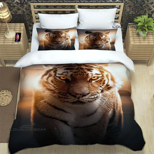 Housse de couette Tigre Sauvage sur fond de soleil Couchant