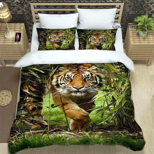 housse de couette tigre en pleine traque dans la jungle