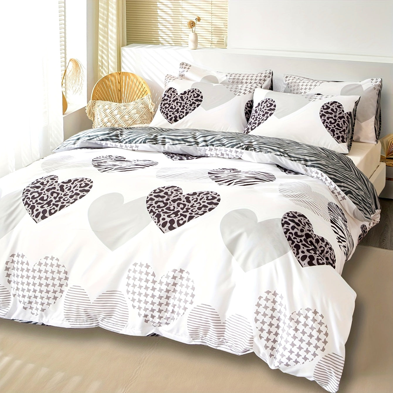 linge de lit coeur au motif léopard et zèbre