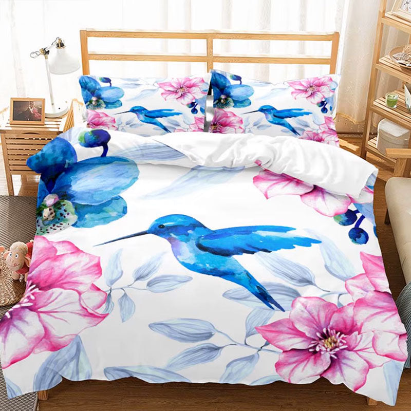 Parure Colibri Et Fleurs De Cerisiers Façon Aquarelle