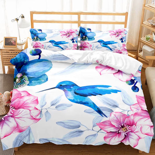 Parure Colibri Et Fleurs De Cerisiers Façon Aquarelle