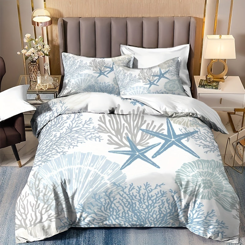 parure de lit sur la mer Coraux Et Étoiles De Mer Bleues