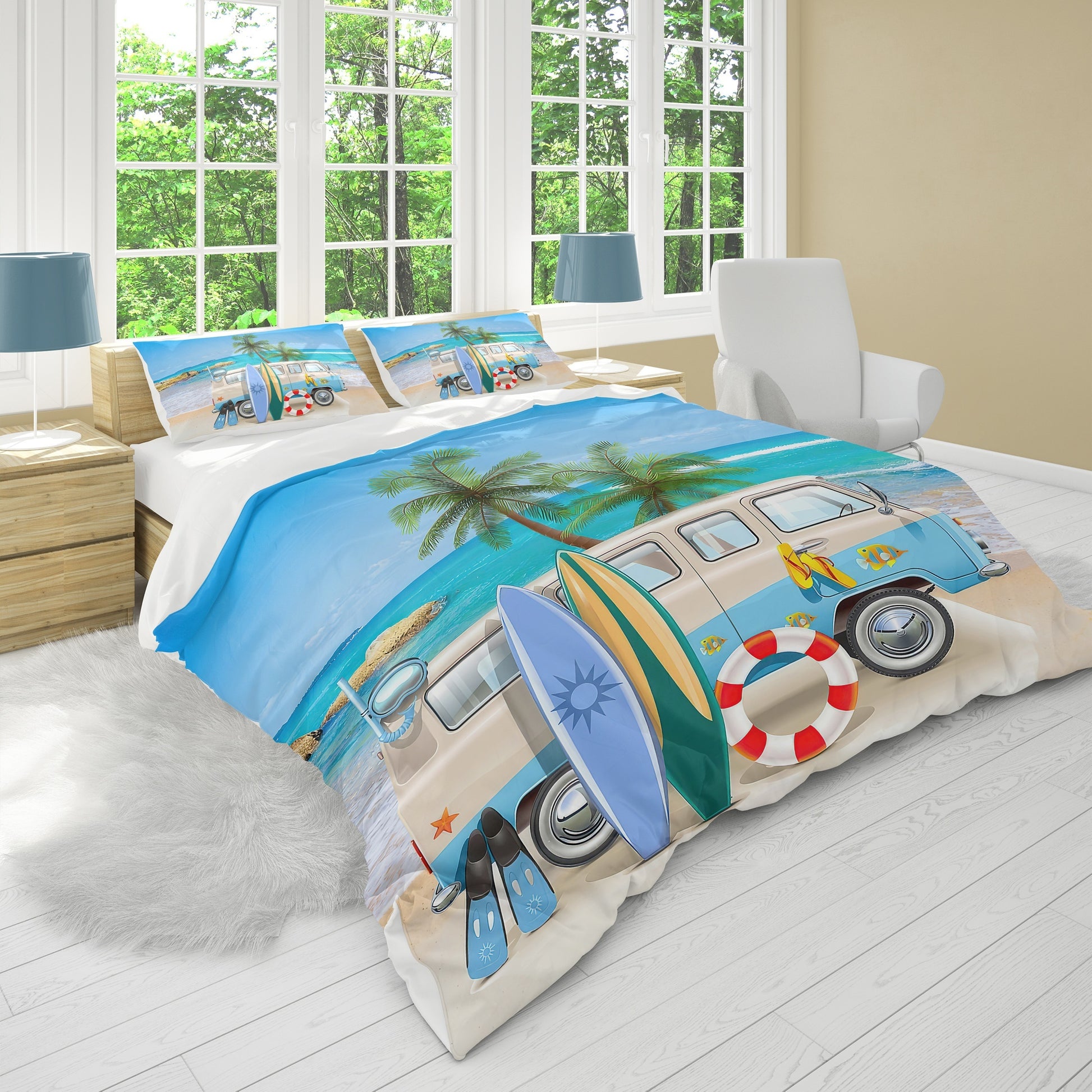 parure de lit sur la mer Surf Van Plage Tropicale