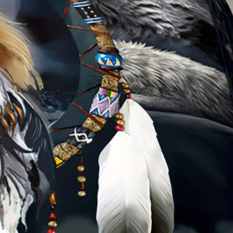parure indien et motif loup Chamanique gros plan attrape rêve
