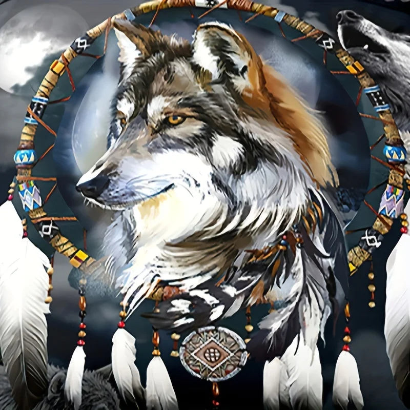 parure motif loup et attrape rêve Chamanique indien